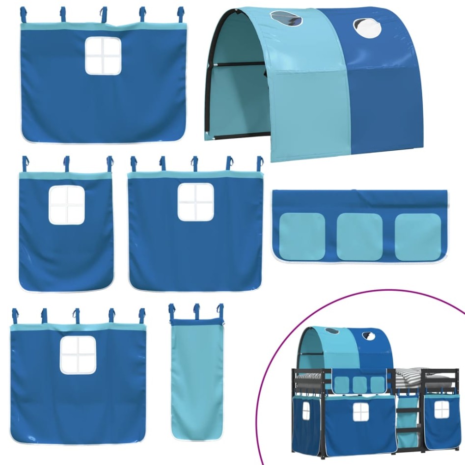 Litera con cortinas madera maciza de pino azul 90x200