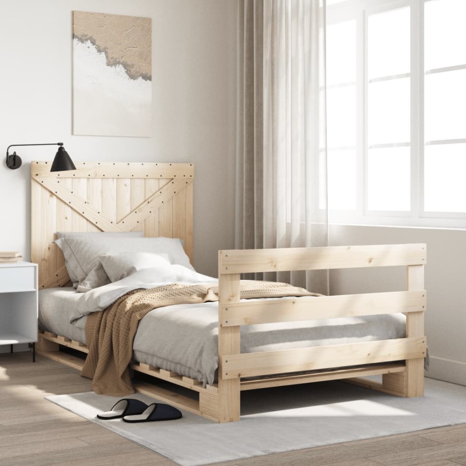 Estructura de cama con cabecero madera maciza pino 100x200
