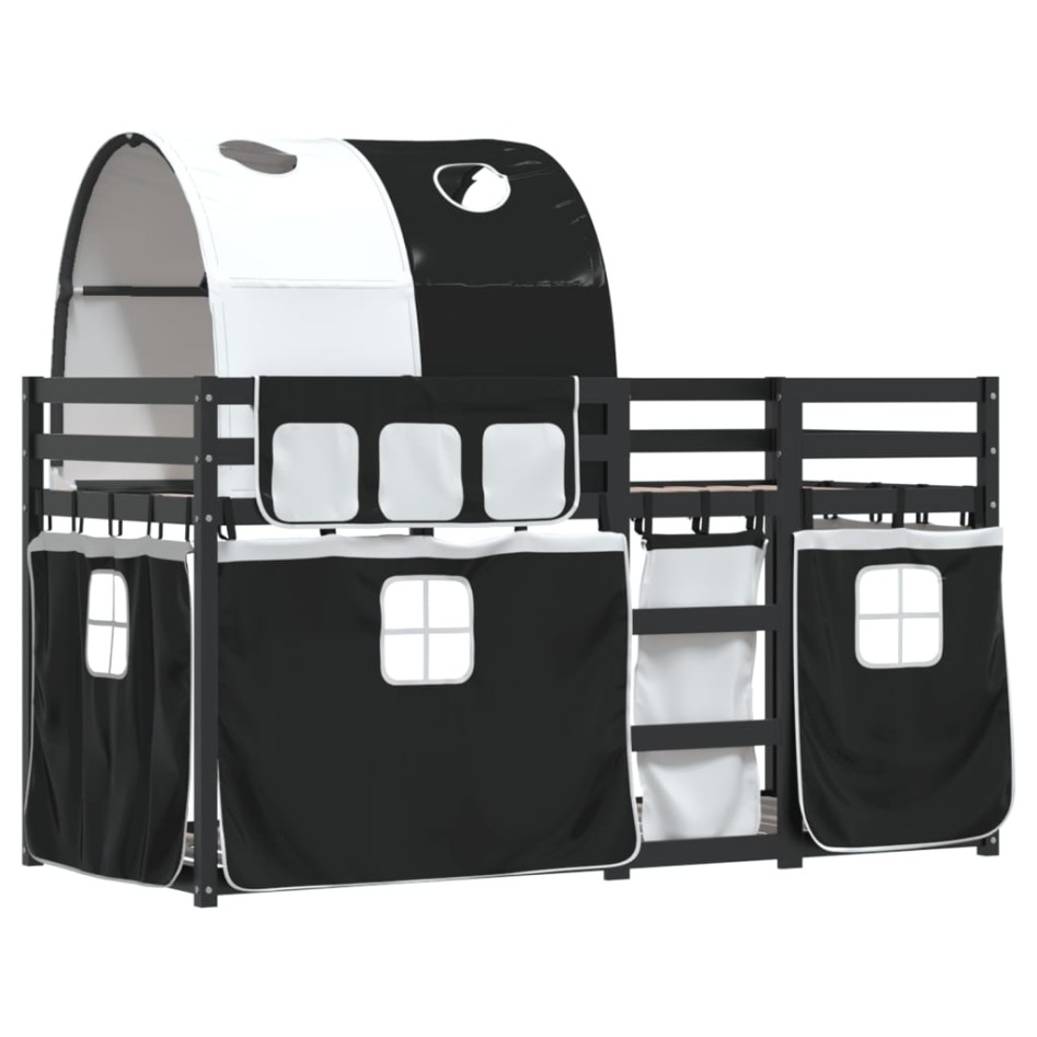 Litera con cortinas madera maciza pino blanco y negro 90x200