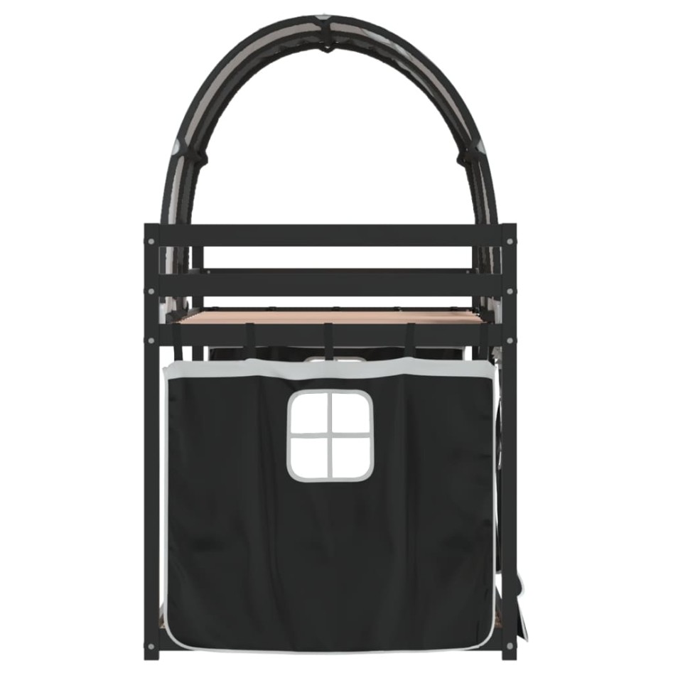 Litera con cortinas madera maciza pino blanco y negro 90x200