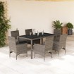 Set comedor jardín 7 pzas y cojines ratán sintético vidrio gris