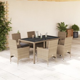Set comedor jardín 7 pzas cojines ratán sintético vidrio