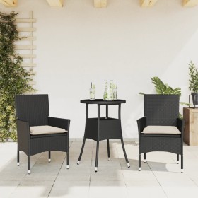 Set comedor jardín 3 pzas cojines ratán sintético vidrio