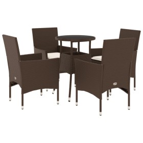 Set comedor jardín 5 pzas cojines ratán sintético vidrio