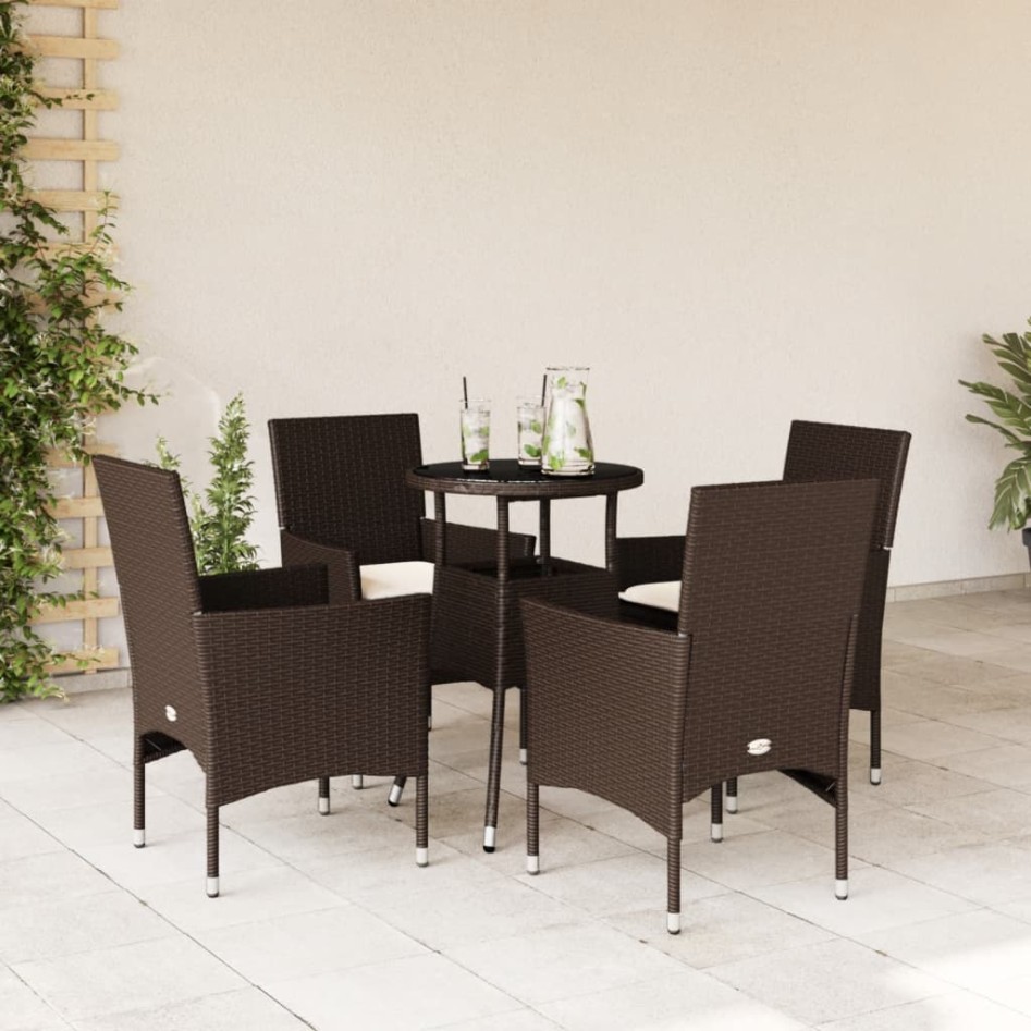 Set comedor jardín 5 pzas cojines ratán sintético vidrio