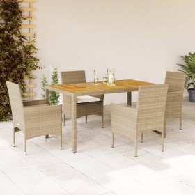 Set de comedor jardín 5 pzas con cojines ratán PE acacia