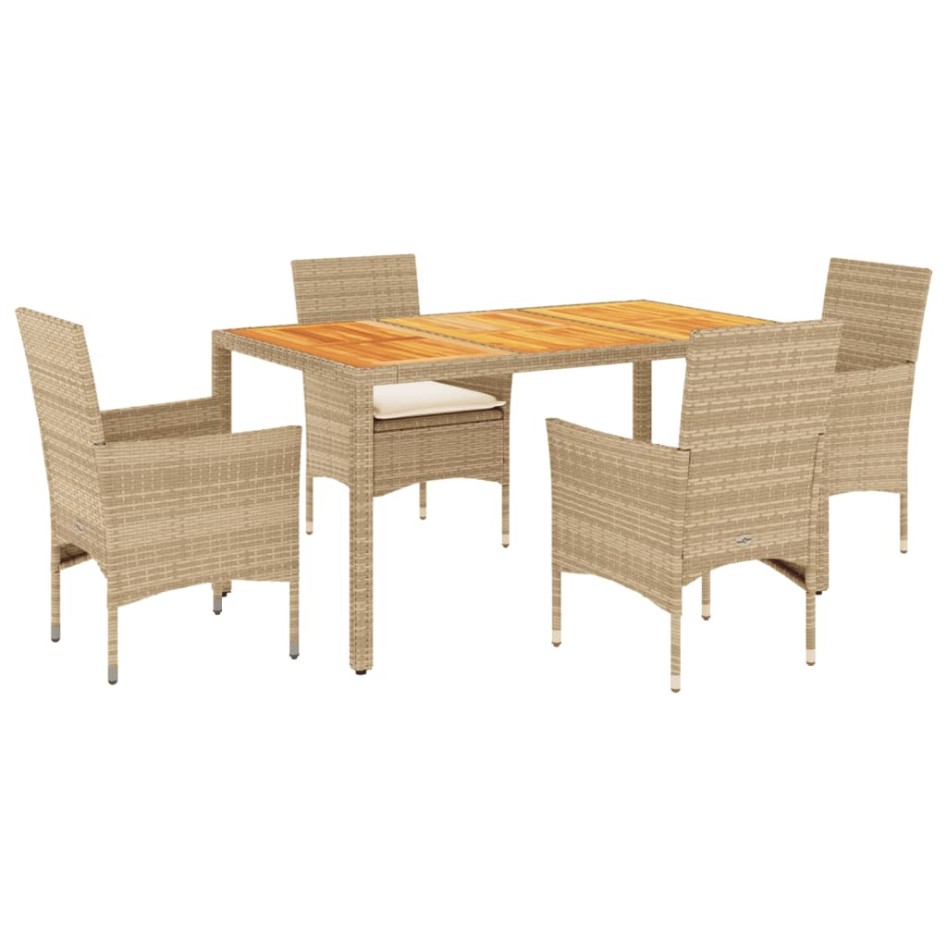 Set de comedor jardín 5 pzas con cojines ratán PE acacia