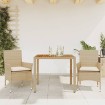 Set de comedor jardín 3 pzas con cojines ratán PE acacia beige