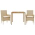 Set de comedor jardín 3 pzas con cojines ratán PE acacia
