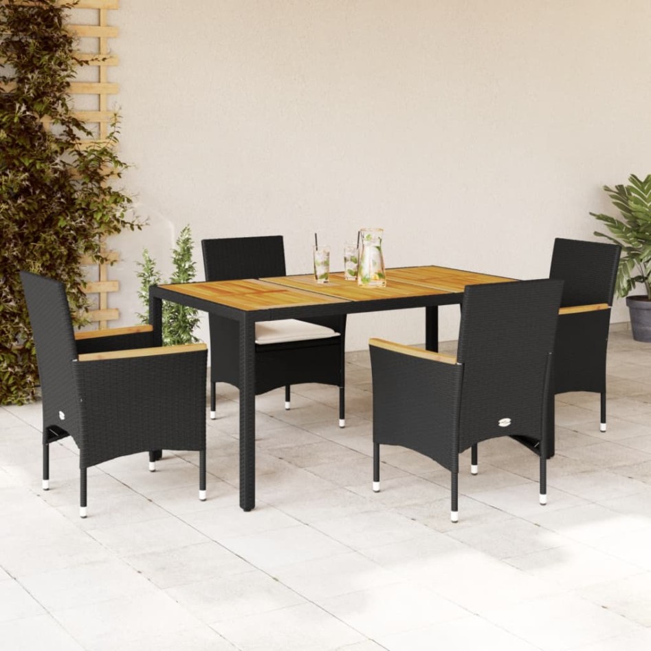 Set de comedor jardín 5 pzas con cojines ratán PE acacia