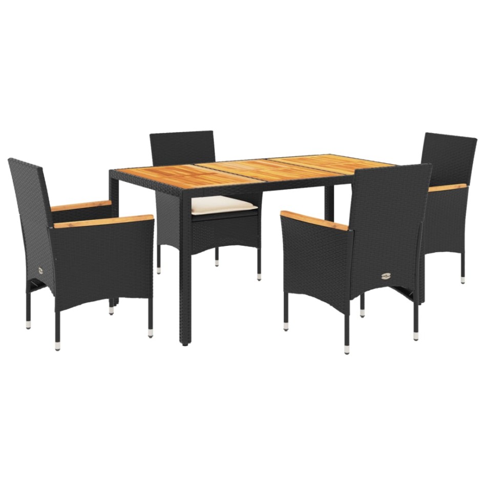 Set de comedor jardín 5 pzas con cojines ratán PE acacia