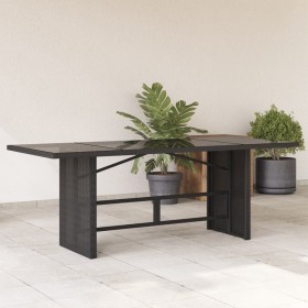 Mesa de jardín superficie de vidrio ratán PE negro 190x80x75