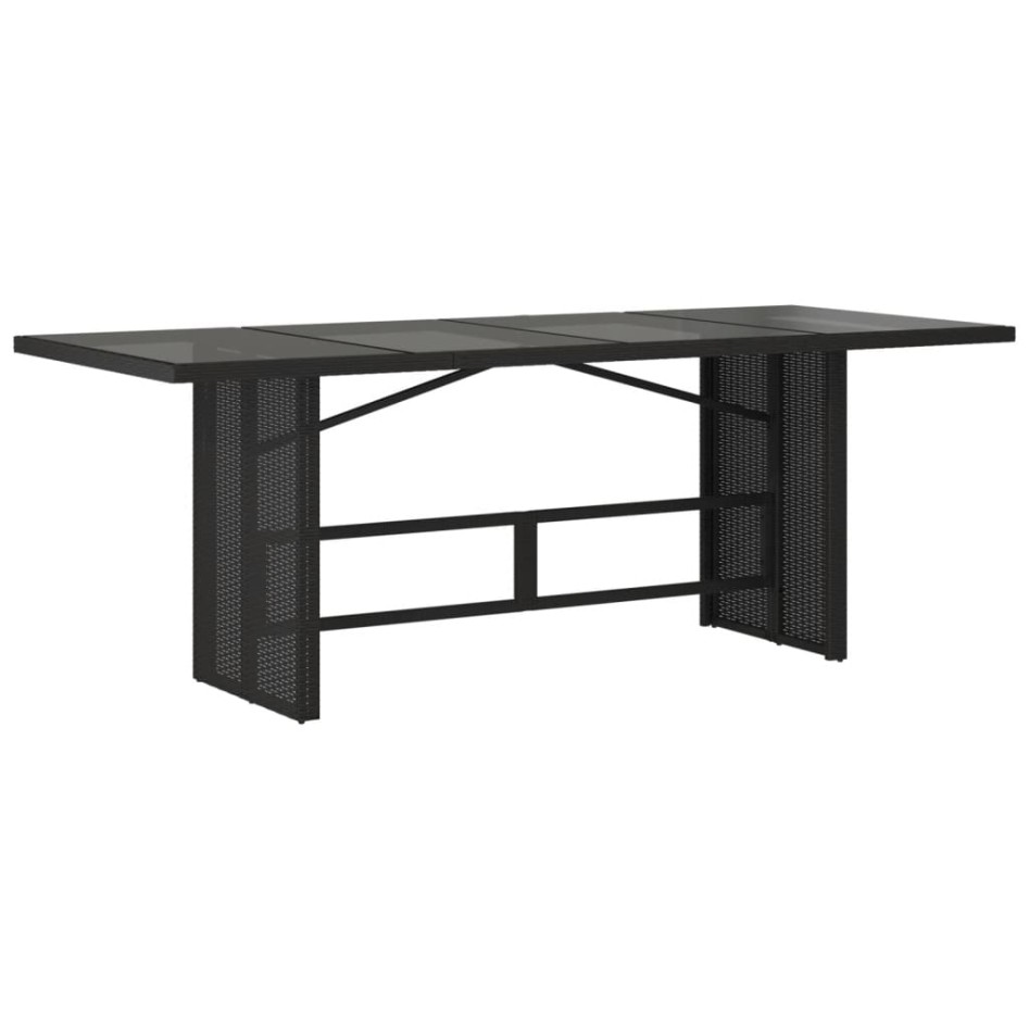 Mesa de jardín superficie de vidrio ratán PE negro 190x80x75