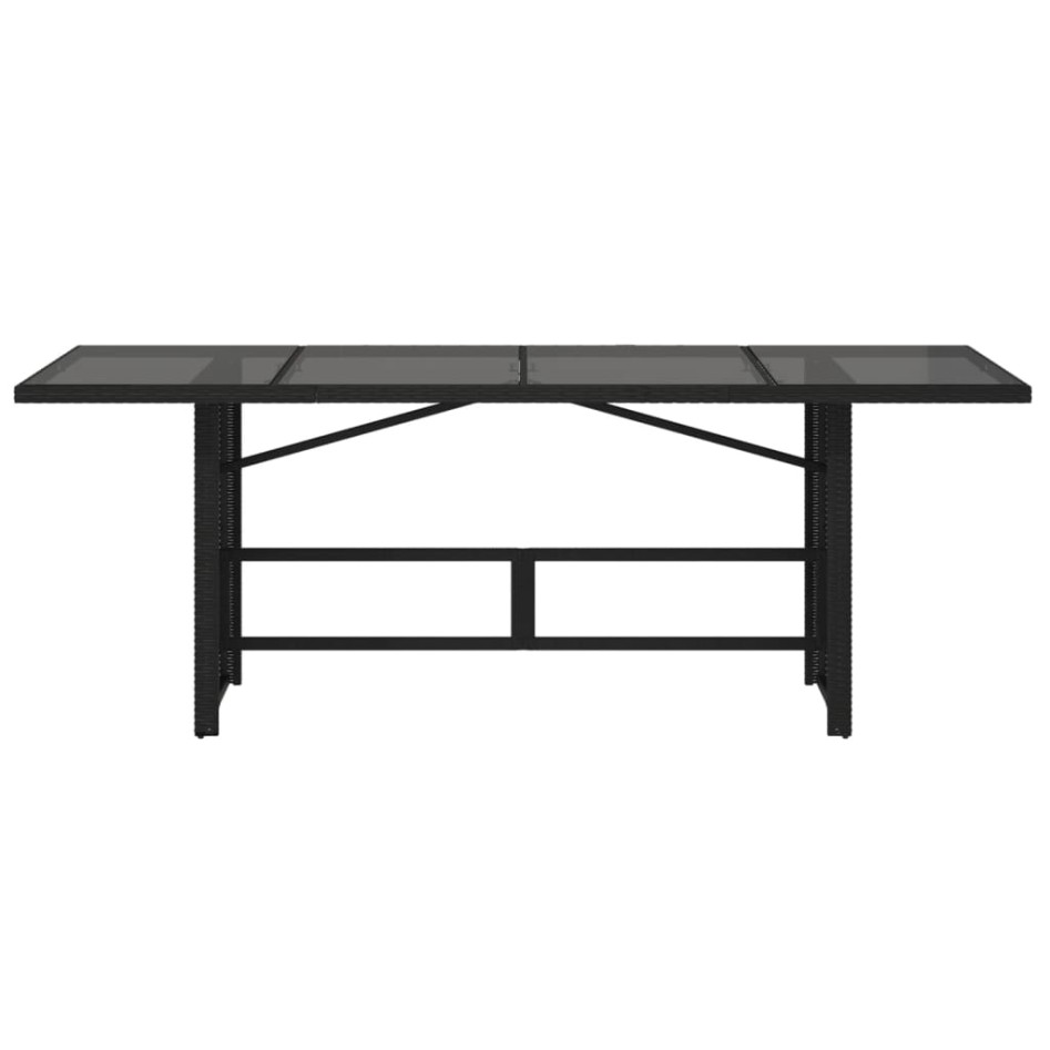 Mesa de jardín superficie de vidrio ratán PE negro 190x80x75