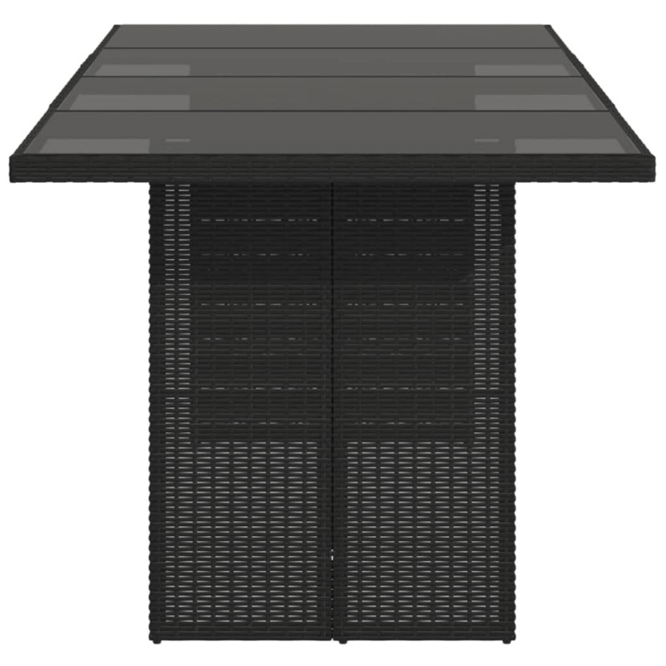 Mesa de jardín superficie de vidrio ratán PE negro 190x80x75