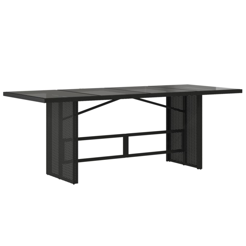 Mesa de jardín superficie de vidrio ratán PE negro 190x80x75