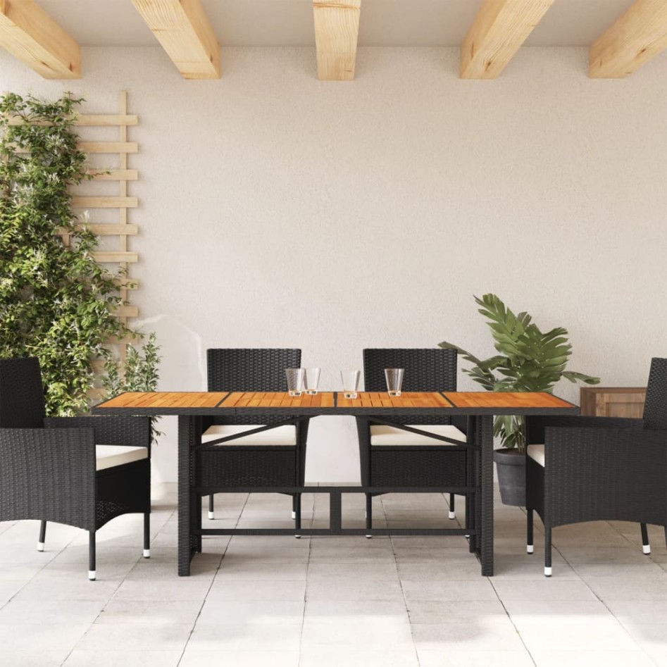 Mesa de jardín superficie madera acacia ratán negro