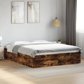 Estructura de cama madera de ingeniería roble ahumado