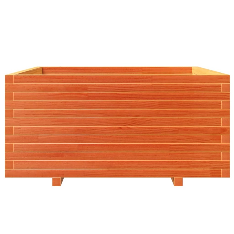 Jardinera madera maciza de pino marrón cera 100x100x49,5