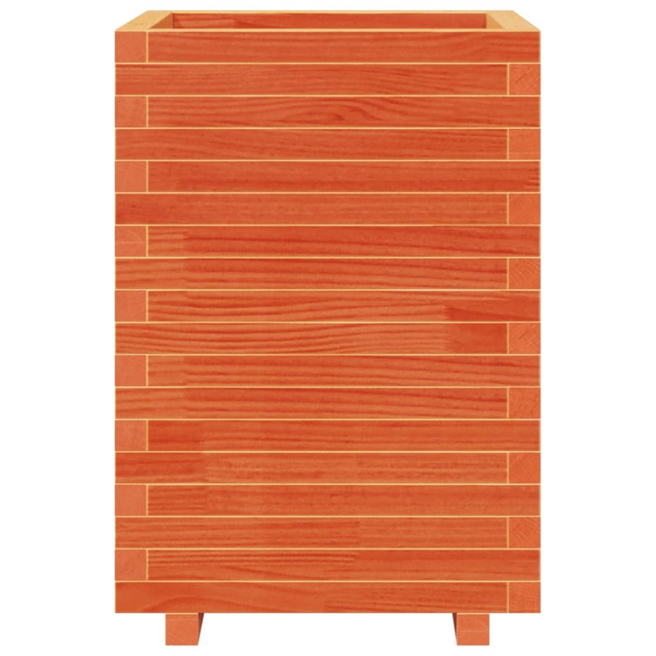 Jardinera madera maciza de pino marrón cera 50x50x72,5
