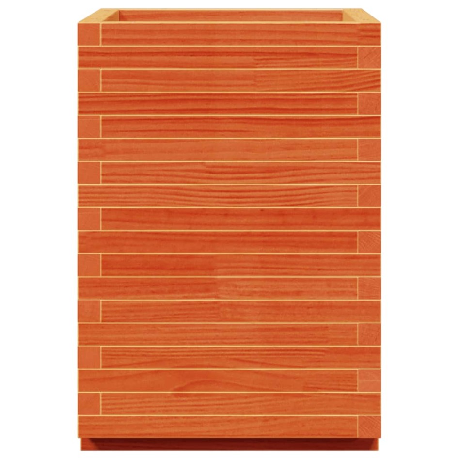 Jardinera madera maciza de pino marrón cera 50x50x72,5