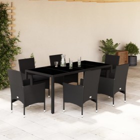 Set comedor jardín 7 pzas cojines ratán sintético vidrio