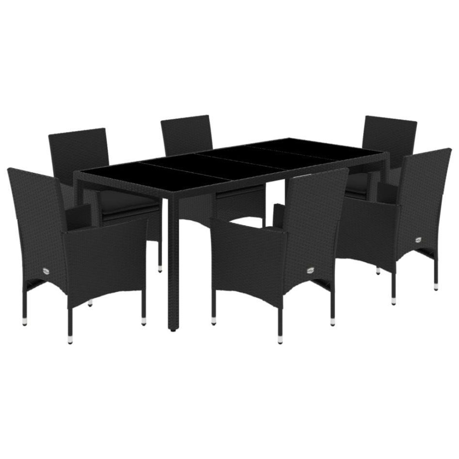 Set comedor jardín 7 pzas cojines ratán sintético vidrio