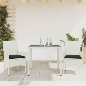 Set comedor jardín 3 pzas cojines ratán sintético vidrio