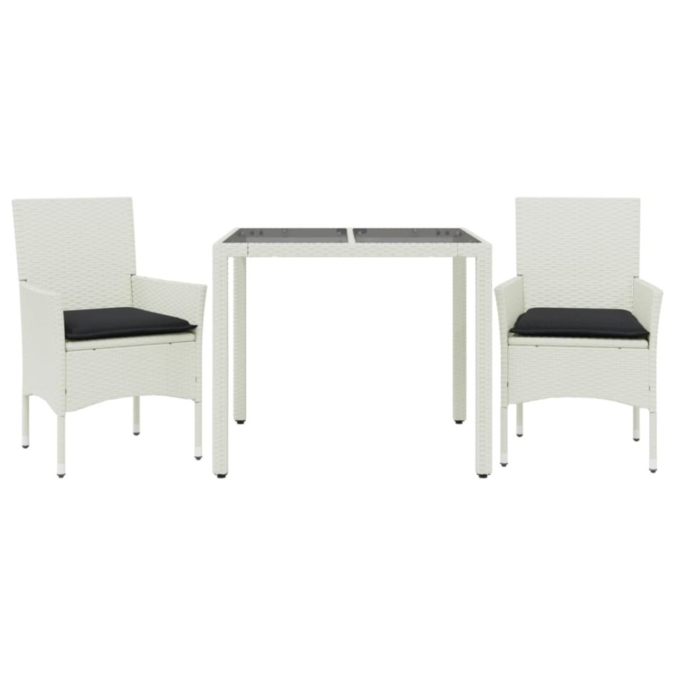 Set comedor jardín 3 pzas cojines ratán sintético vidrio