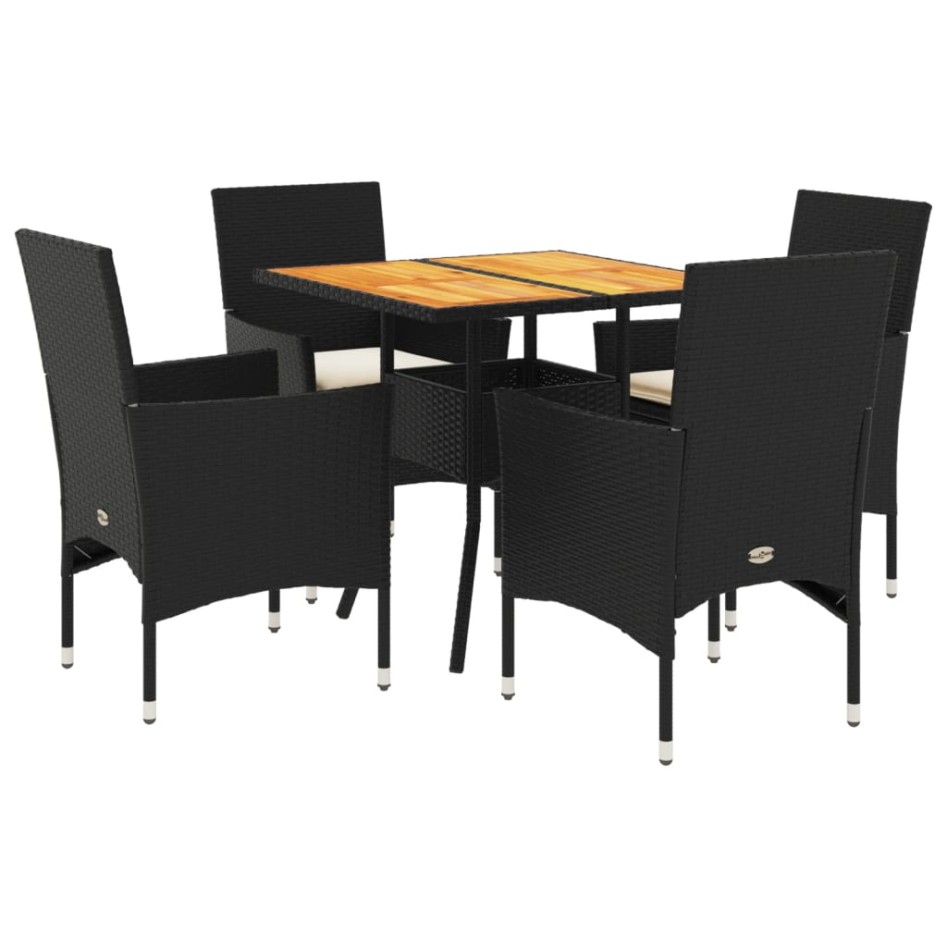 Set de comedor jardín 5 pzas con cojines ratán PE acacia