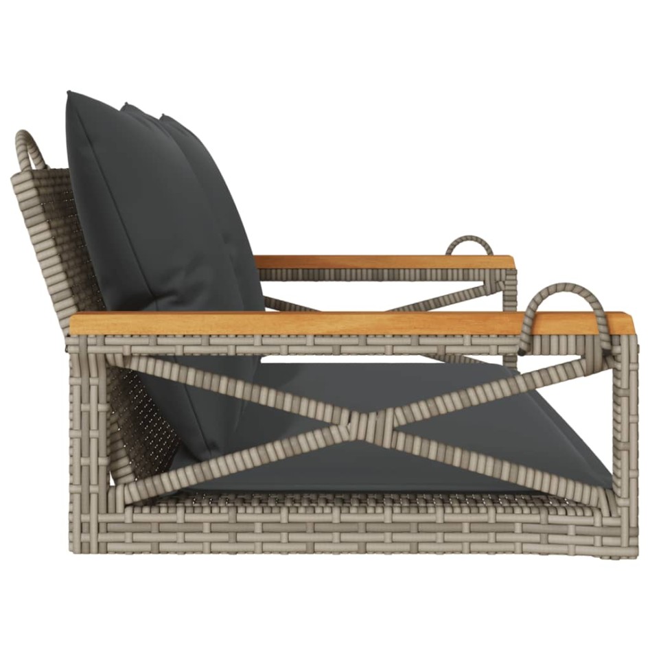 Banco columpio con cojines ratán sintético gris 109x62x40