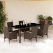 Juego de comedor de jardín 7 pzas con cojines ratán PE marrón