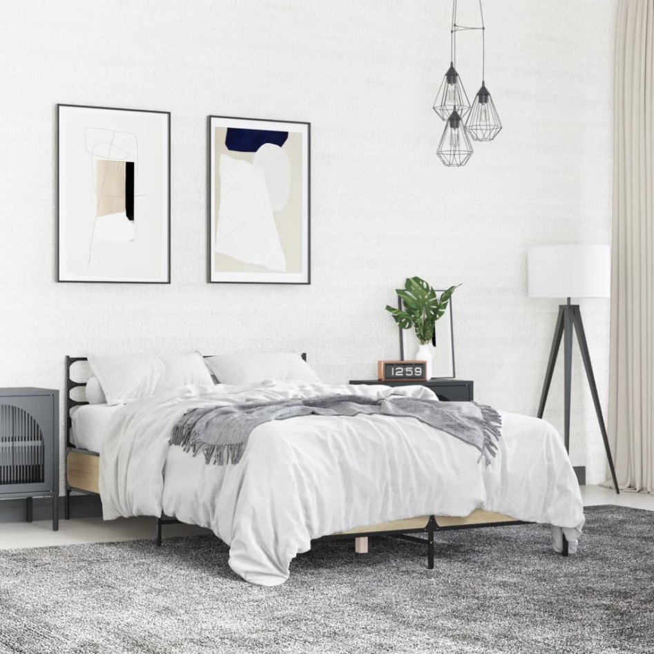 Estructura cama madera ingeniería metal roble Sonoma 140x200