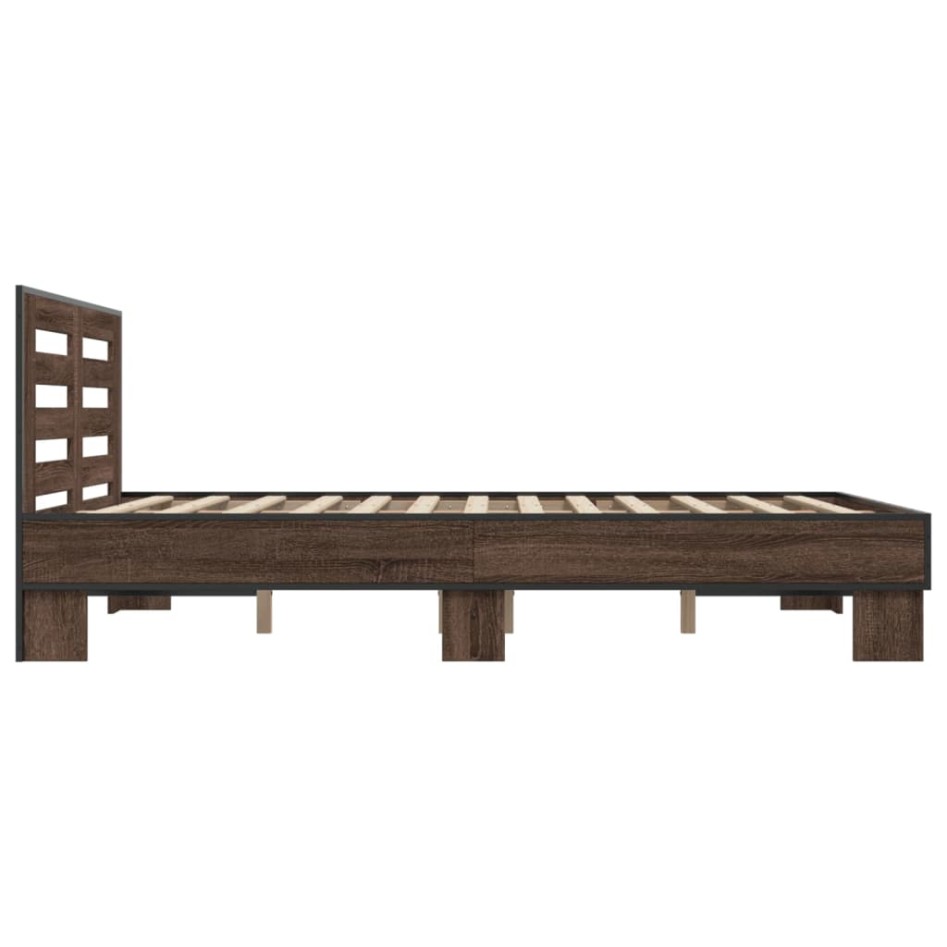Estructura cama madera ingeniería metal marrón roble 140x200