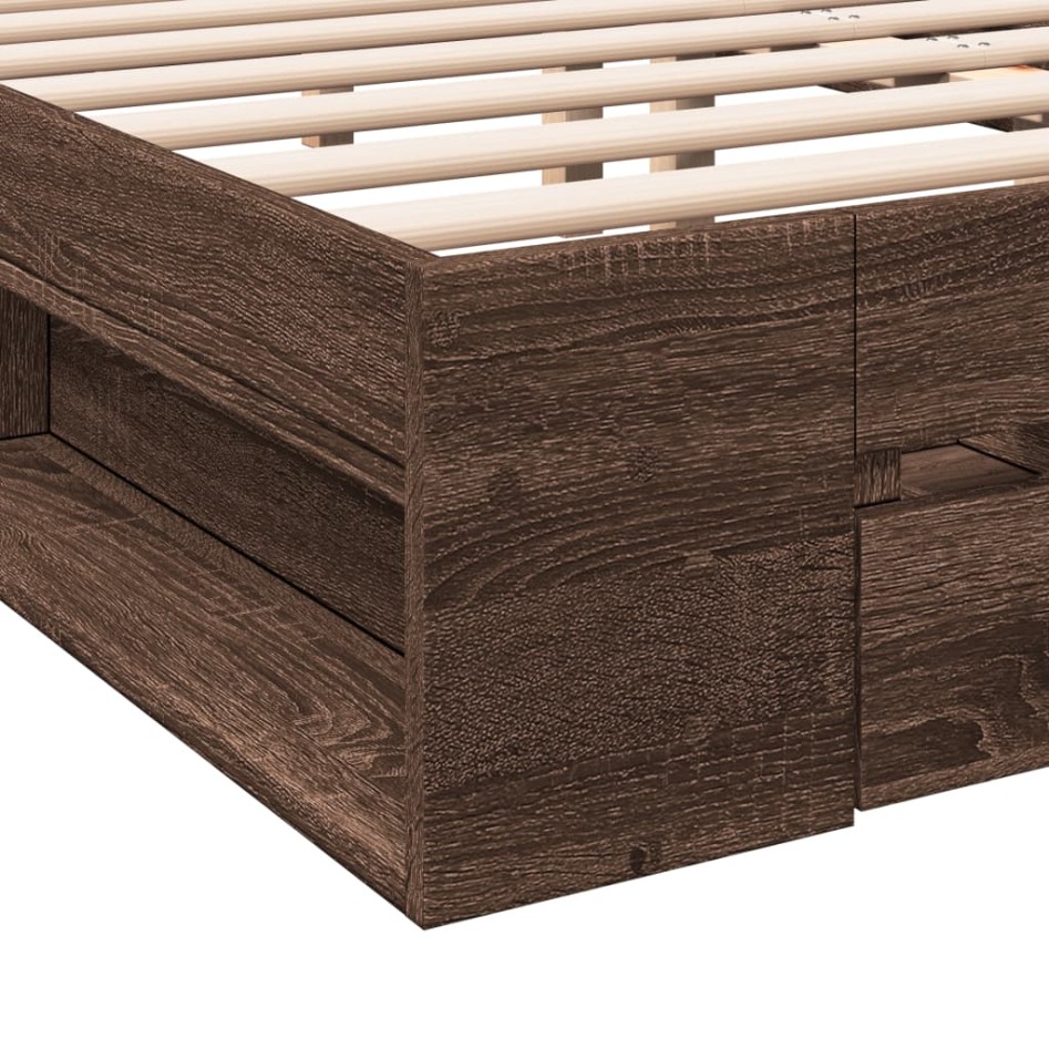 Cama con cajones madera ingeniería marrón roble 200x200