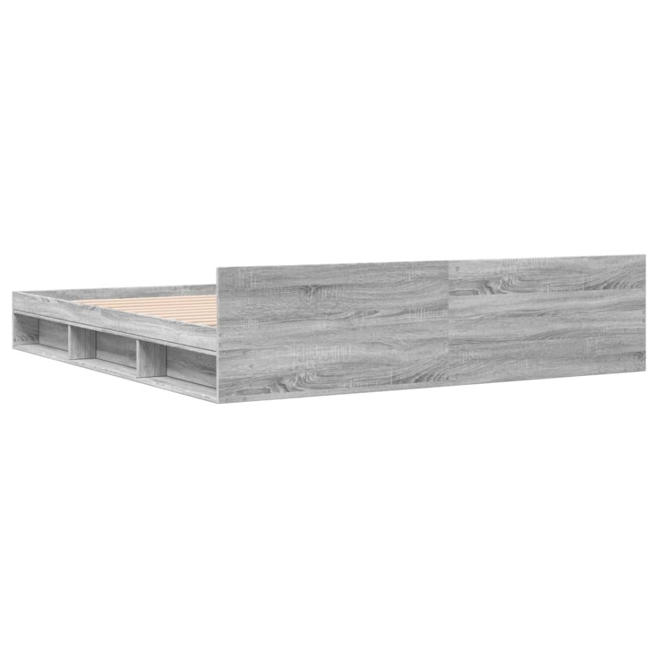 Cama con cajones madera ingeniería gris Sonoma 180x200