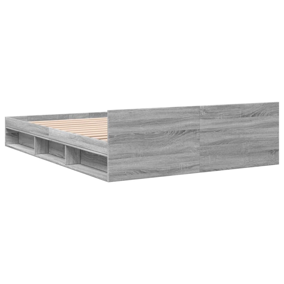 Cama con cajones madera ingeniería gris Sonoma 160x200