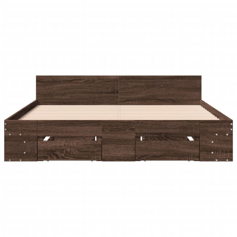 Cama con cajones madera de ingeniería marrón roble 150x200