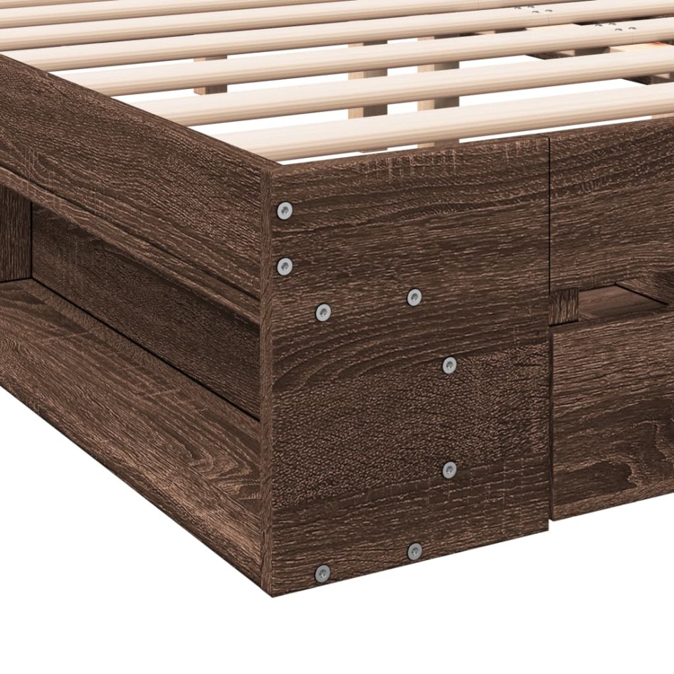 Cama con cajones madera de ingeniería marrón roble 150x200