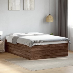 Estructura de cama madera de ingeniería marrón roble 135x190