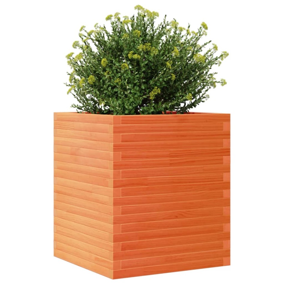 Jardinera de madera maciza de pino marrón cera 60x60x68,5