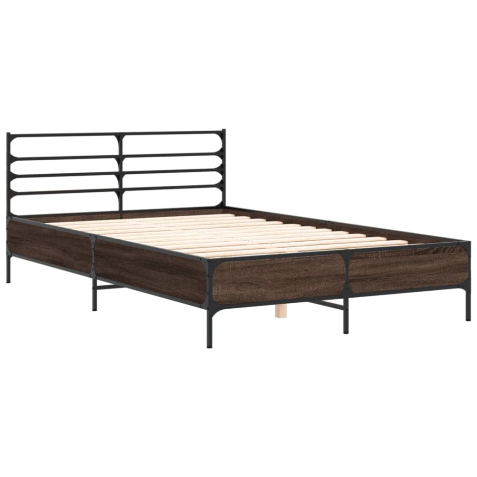Estructura cama madera ingeniería metal marrón roble 120x200