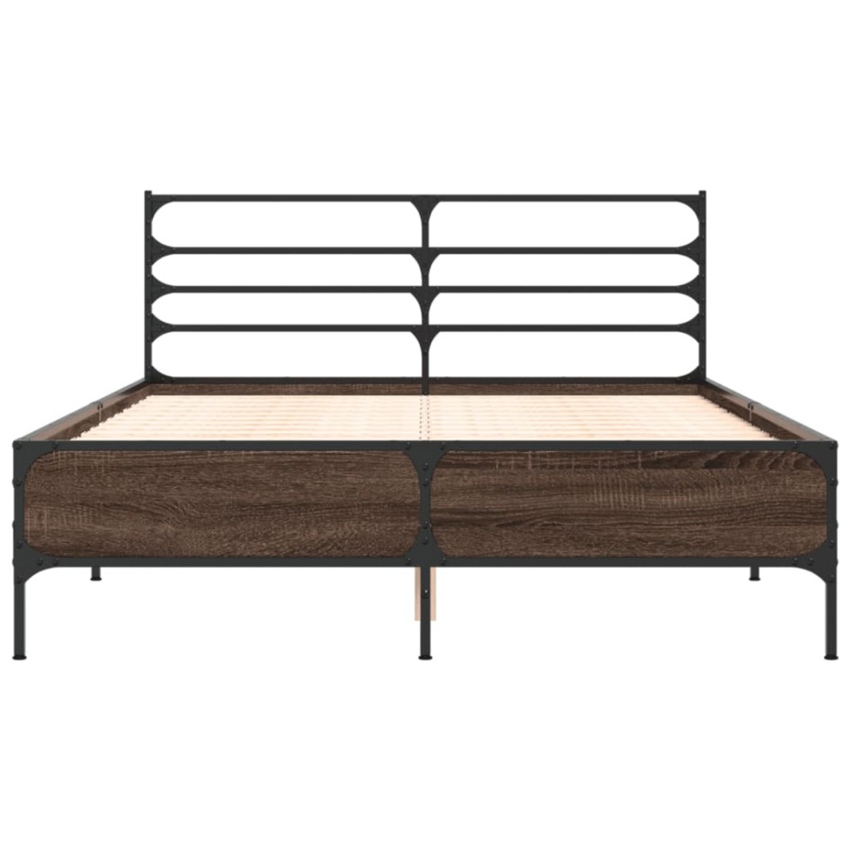 Estructura cama madera ingeniería metal marrón roble 120x200