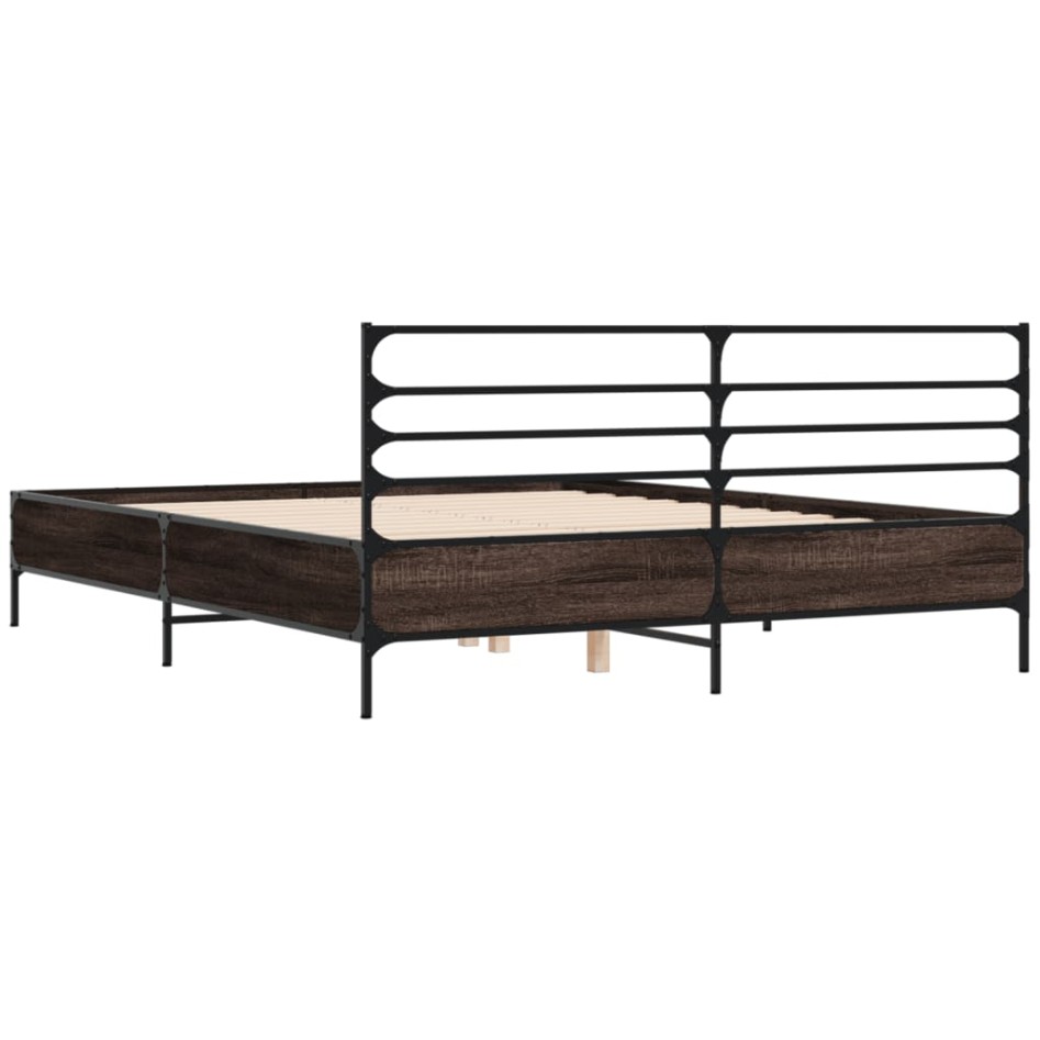 Estructura cama madera ingeniería metal marrón roble 120x200
