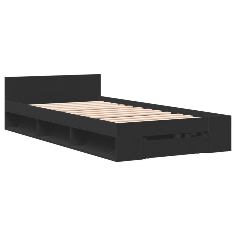 Cama con cajón madera de ingeniería negra 90x200