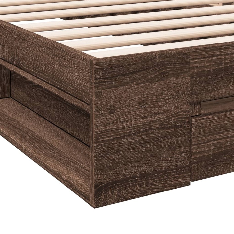 Cama con cajón madera de ingeniería marrón roble 90x200