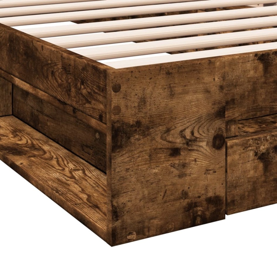 Cama con cajón madera de ingeniería roble ahumado 90x200