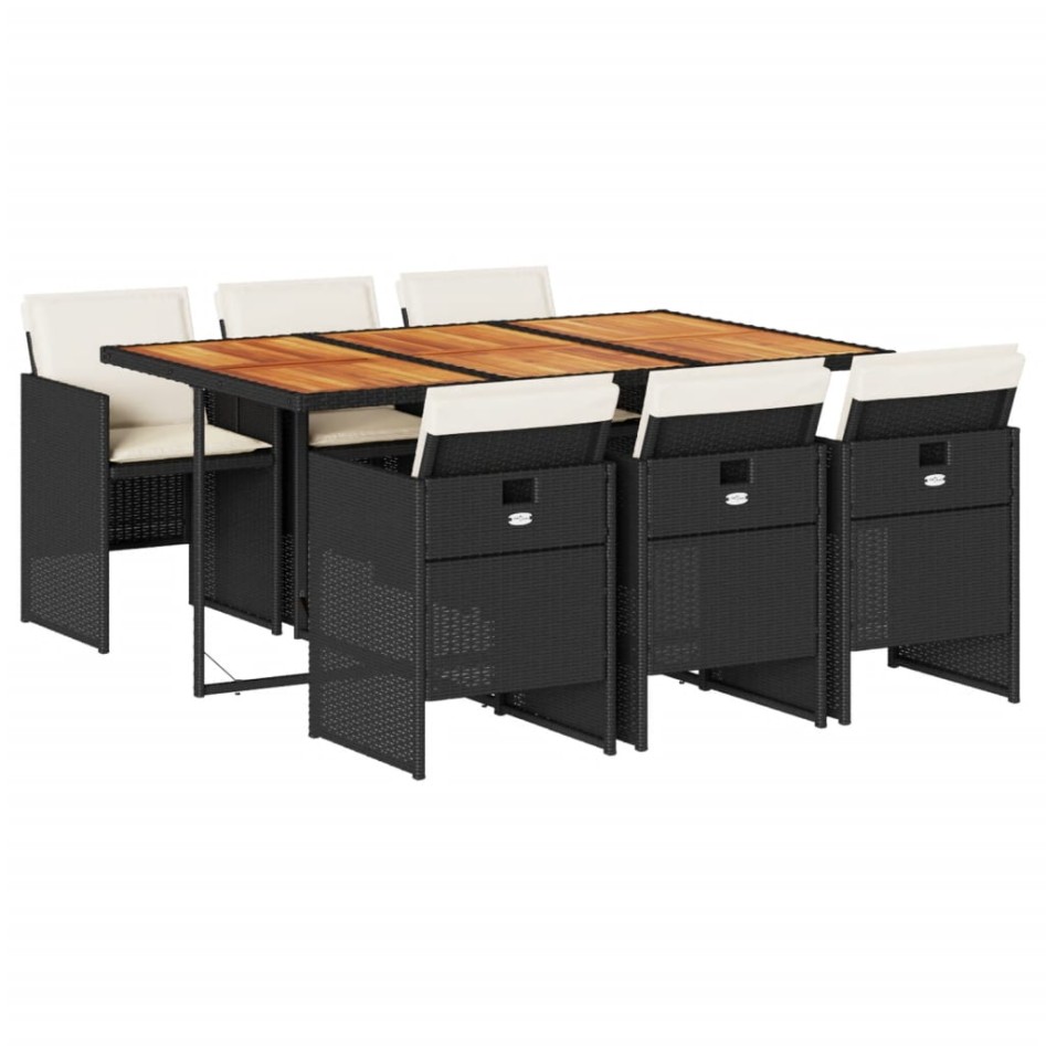 Set de comedor de jardín 7 pzas y cojines ratán sintético