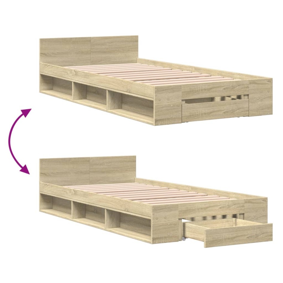 Cama con cajón madera de ingeniería roble Sonoma 90x190