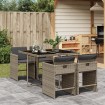 Set comedor de jardín 5 piezas con cojines ratán sintético gris